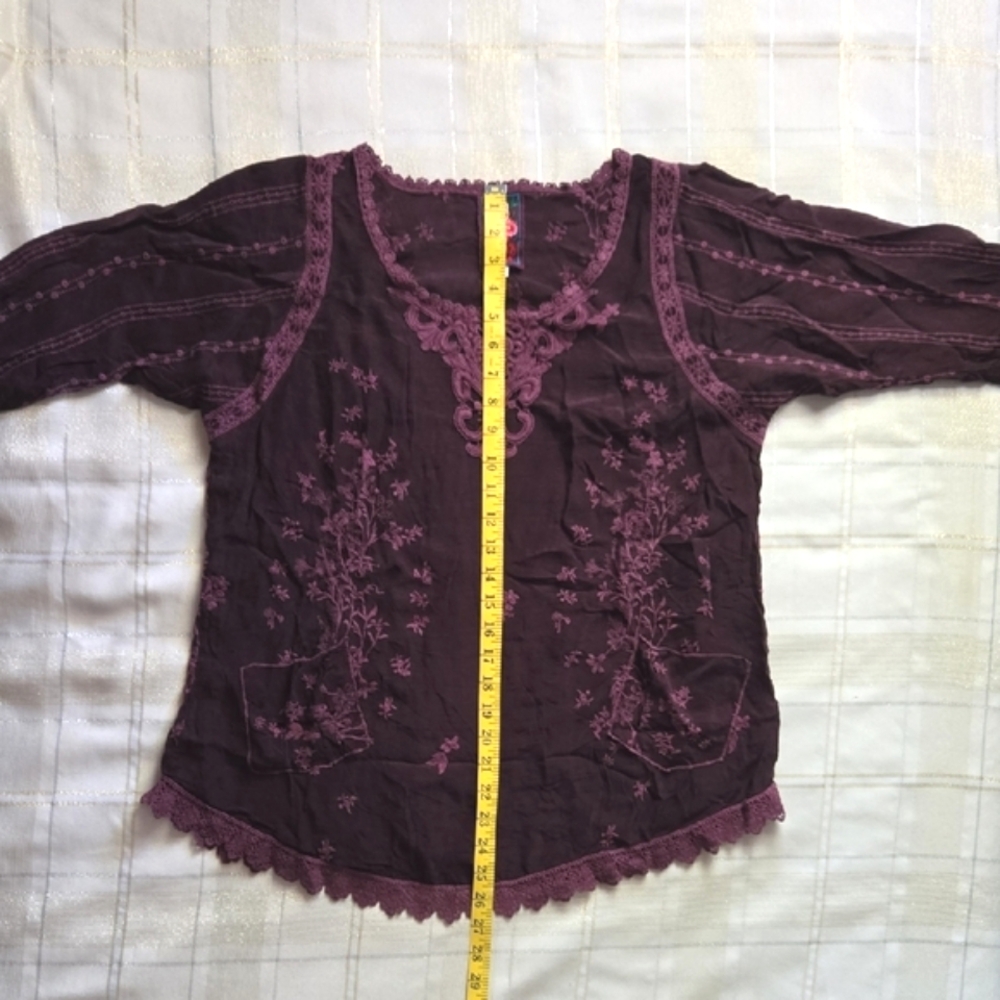 Johnny Was Purple Embroidered 3/4 Sleeve Blouse - Picture 9 of 13